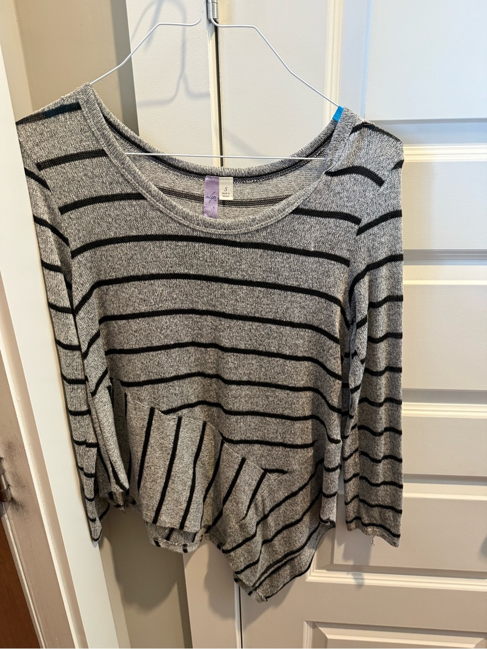 Alya Gray and Black Striped Long-Sleeve Top